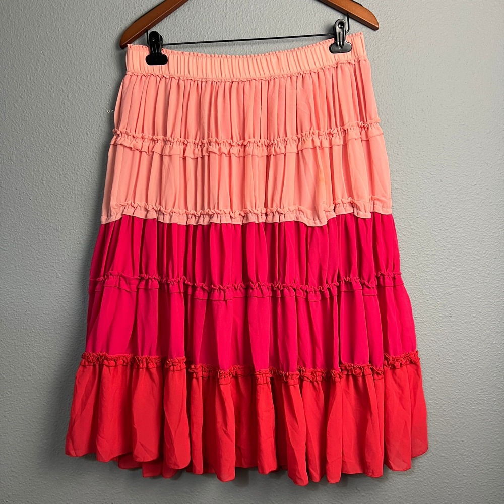 Tiered Midi Skirt in Pink and Coral - Women's